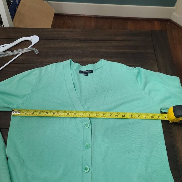 Chadwicks Of Boston Cardigan Sweater Pale Green 100% Cotton Button Up XLT - Picture 4 of 8